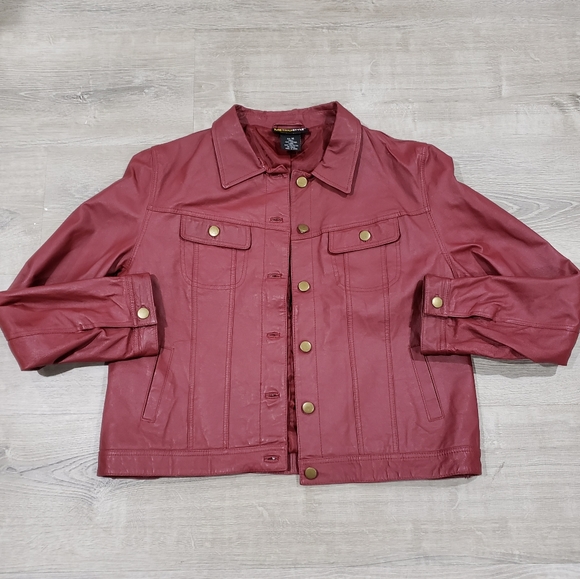 Leather Jacket  Red Leather Metro Style - Picture 1 of 3